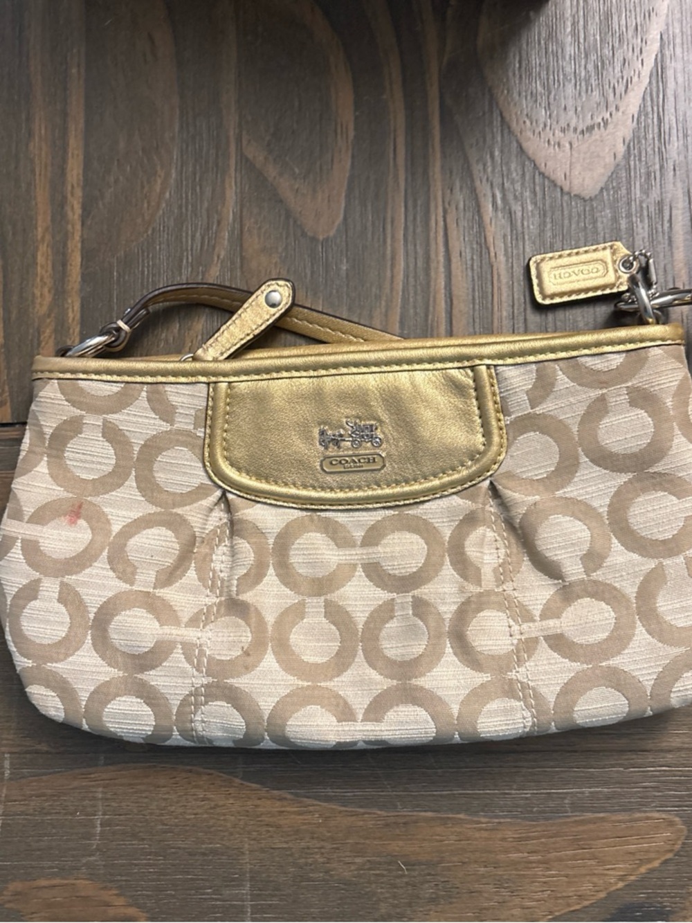 Coach Beige Signature Jacquard Wristlet with Gold Trim #vintage - Picture 10 of 12